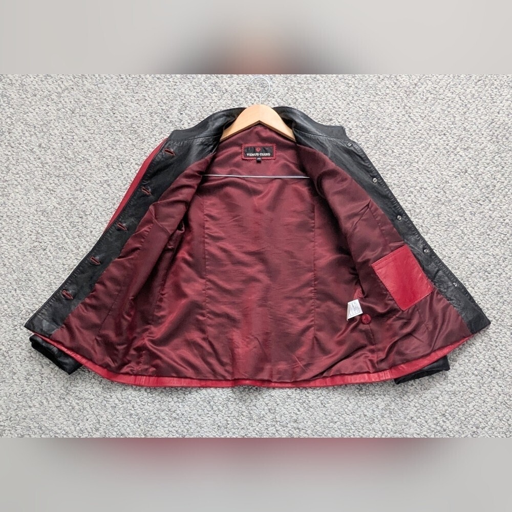 A Pop of Color! Venus Women's Red Button-Down Leather Jacket - Picture 8 of 15